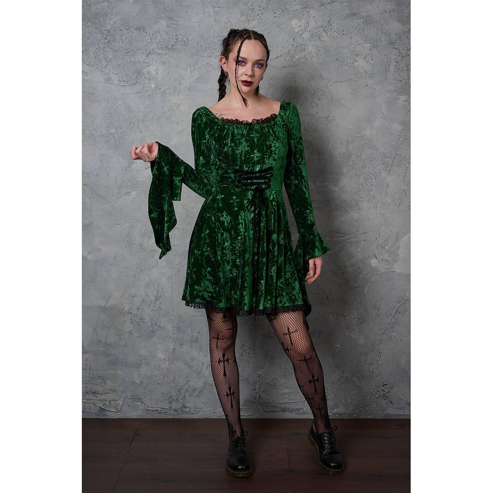 Banned - Sanctum Velvet Kurzes Kleid - Grün